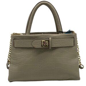 Antonio Melani Belt Turnlock Dove Croc Embossed Leather Satchel